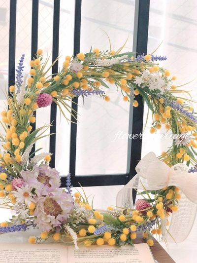 新品春のミモザリース　ハンドメイド　30cm
