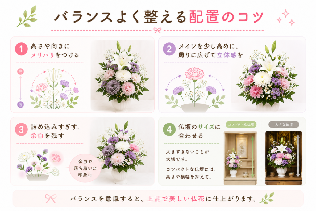 仏花の配置のコツの図解