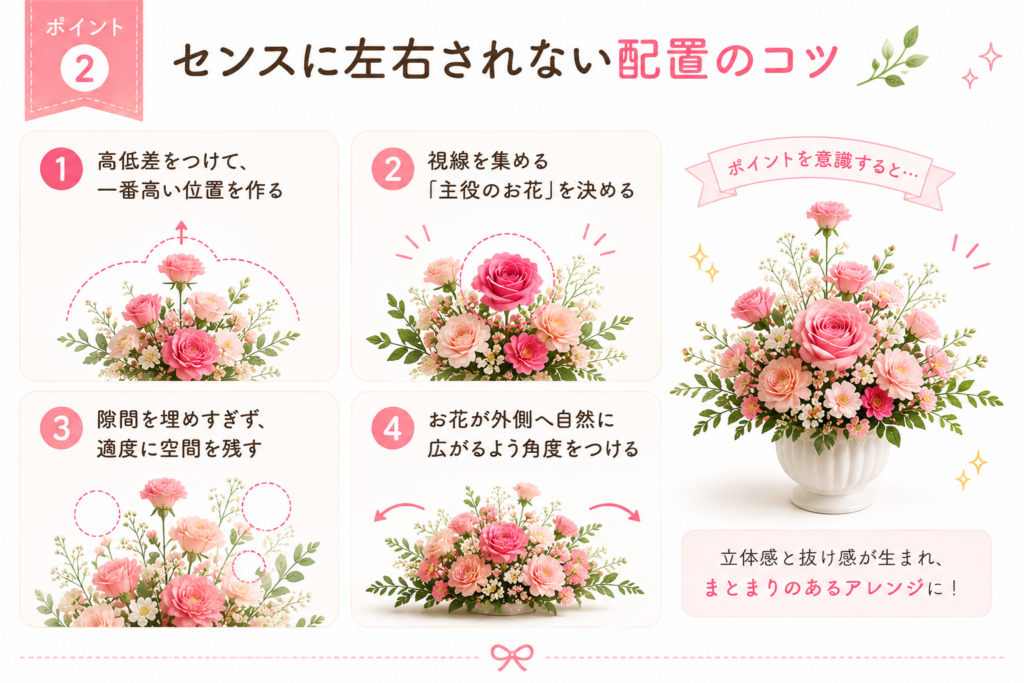 お花の配置のコツの図解